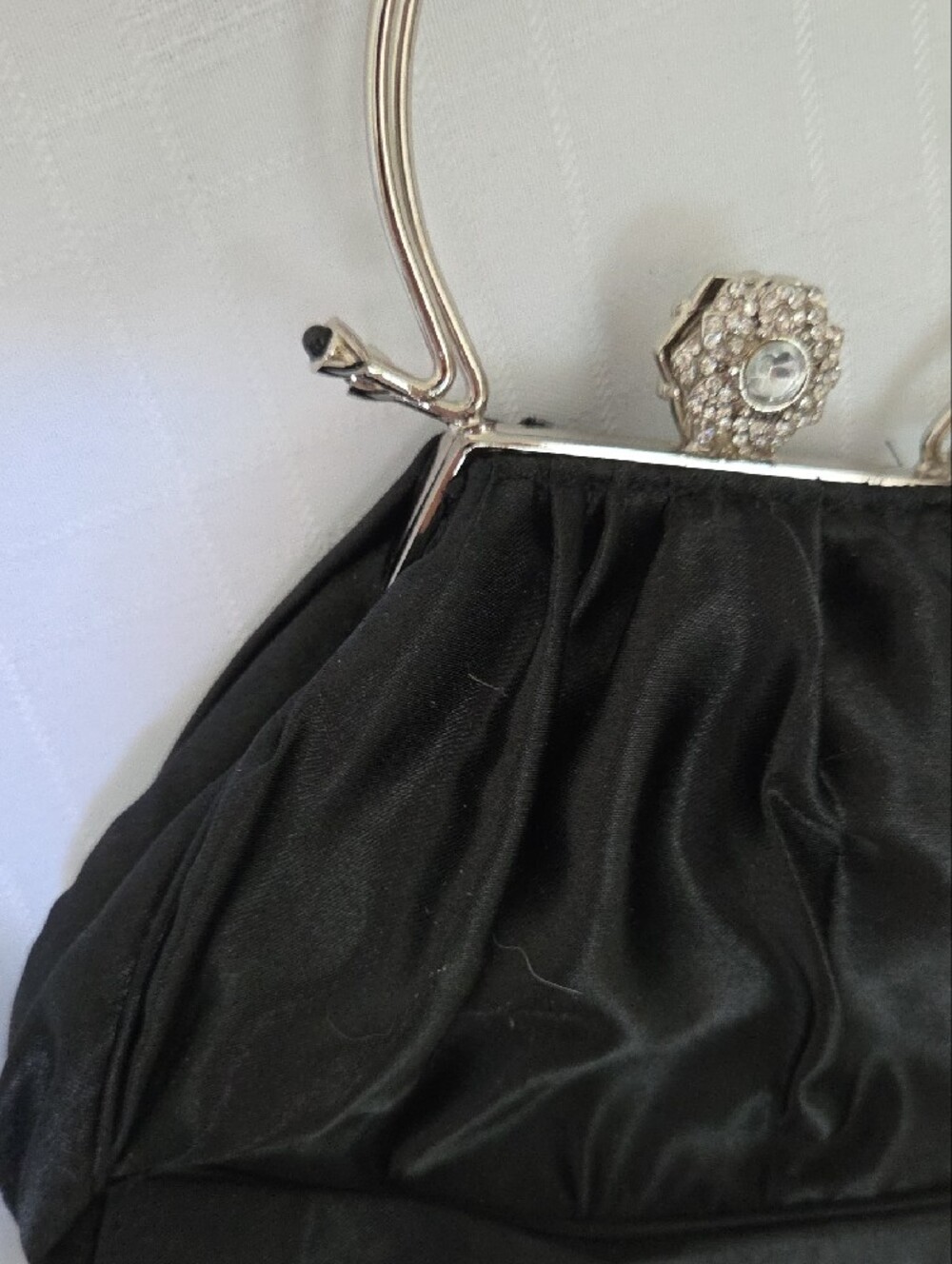 Jessica McClintock Black Satin Evening Wristlet with Rhinestone Clasp - Picture 3 of 7